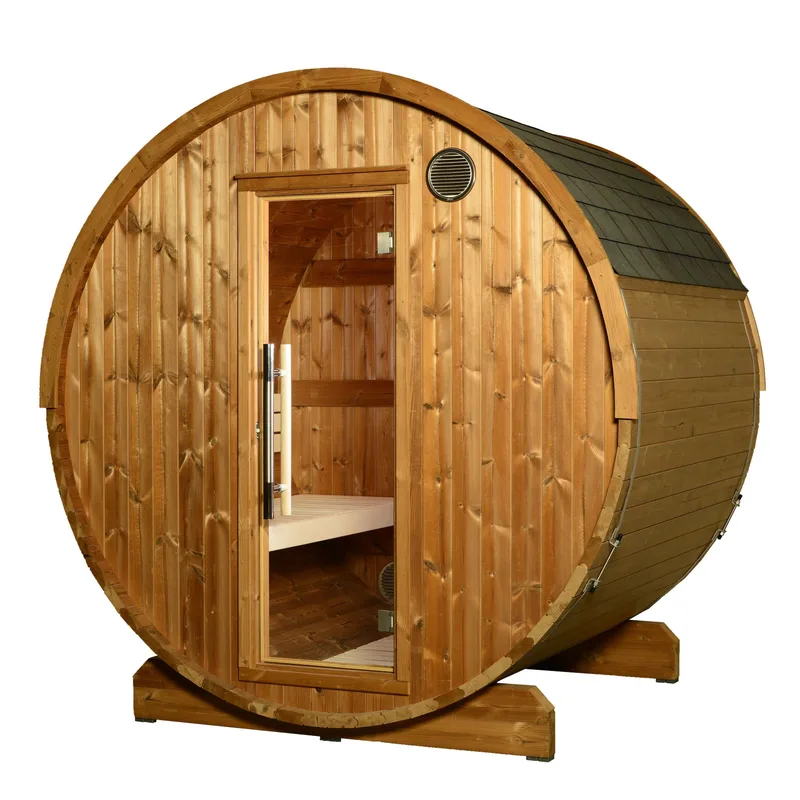 Manufacturer photo of the Almost Heaven Kuuma 4-6 Person Classic Barrel Sauna, Harvia Collection