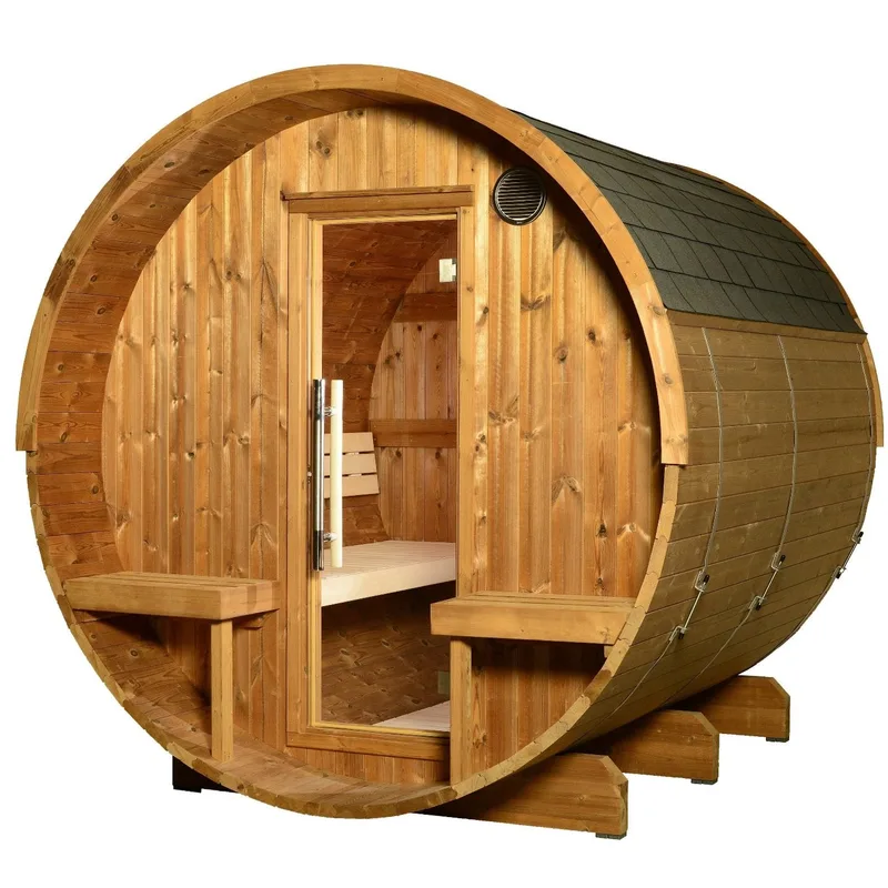 Manufacturer photo of the Almost Heaven Magnus 6 Person Canopy Barrel Sauna, Harvia Collection