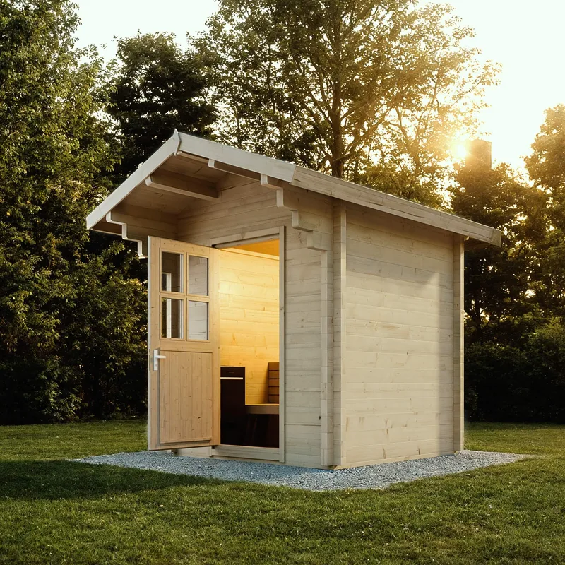 Manufacturer photo of the Almost Heaven Saddle Mountain Outdoor Sauna, Harvia Collection