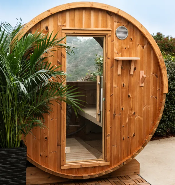 Manufacturer photo of the Almost Heaven Takoa Half Moon Classic Barrel Sauna, Harvia Collection