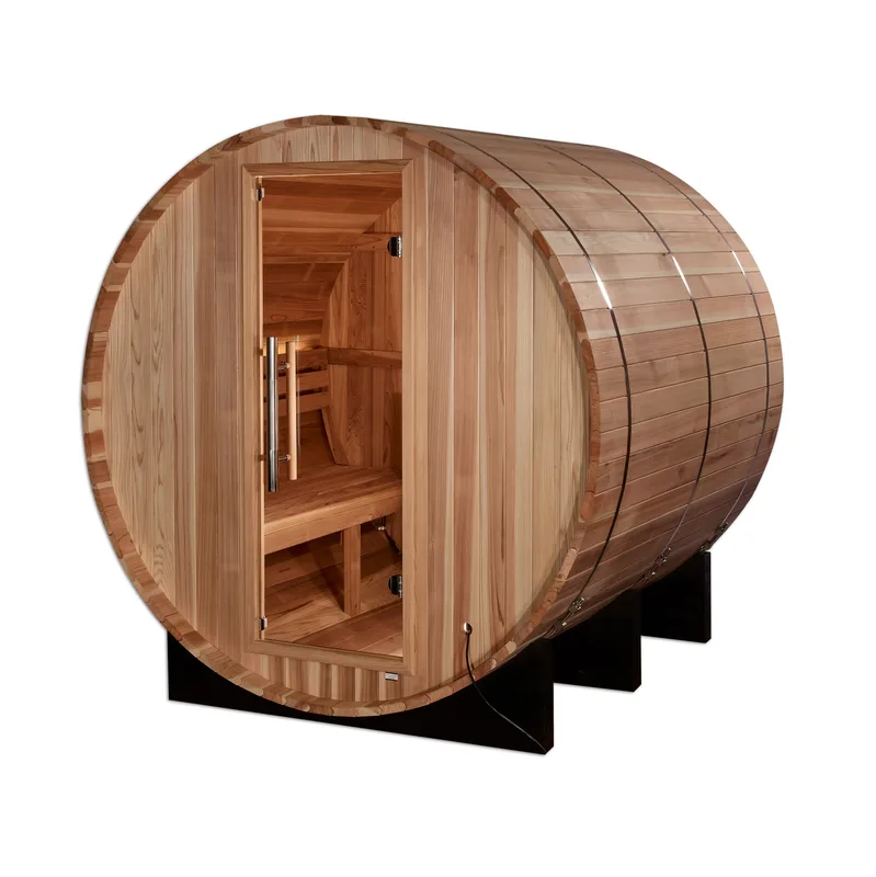 Manufacturer photo of the Golden Designs "Arosa" 4 Person Barrel Traditional Sauna (GDI-B004-01)