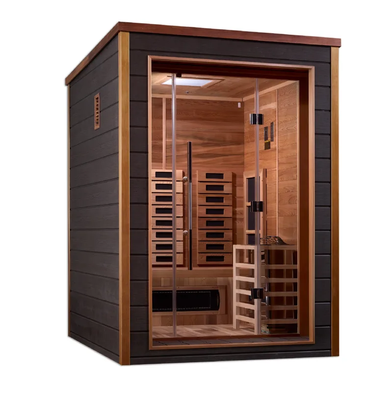 Manufacturer photo of the Golden Designs "Nora" 2 Person Outdoor-Indoor PureTech Hybrid Full Spectrum Sauna (GDI-8222-01)