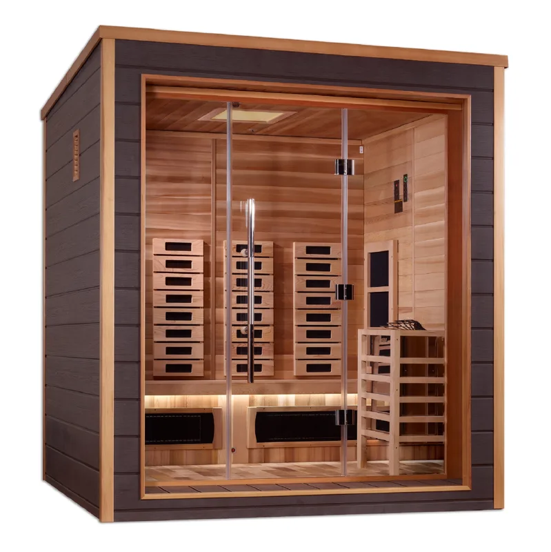 Manufacturer photo of the Golden Designs "Visby" 3 Person Outdoor-Indoor PureTech Hybrid Full Spectrum Sauna (GDI-8223-01)