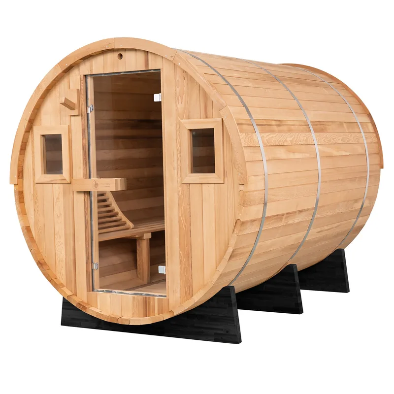 Manufacturer photo of the Redwood Outdoors Barrel Outdoor Sauna - 8 Person