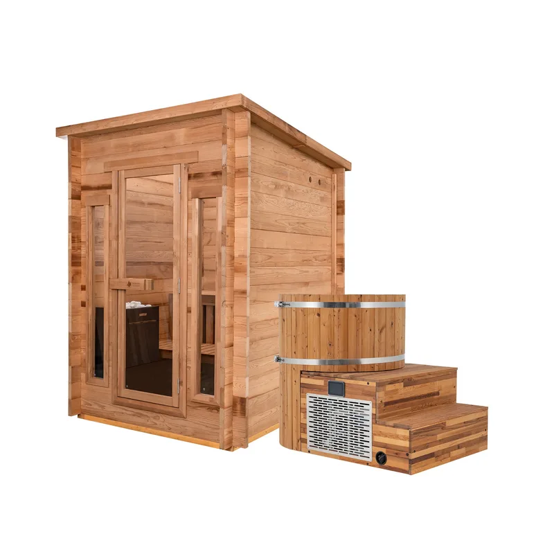 Manufacturer photo of the Redwood Outdoors Cabin Outdoor Sauna x Alaskan All-In-One Cold Plunge