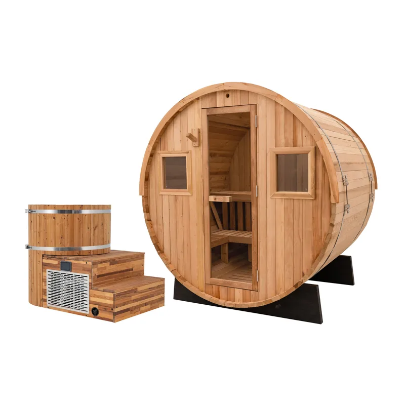 Manufacturer photo of the Redwood Outdoors Extra-Wide Barrel Outdoor Sauna x Alaskan All-In-One Cold Plunge