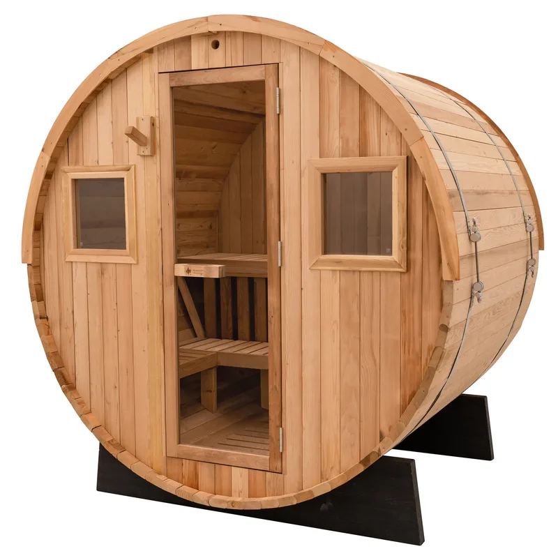 Manufacturer photo of the Redwood Outdoors Extra-Wide Outdoor Barrel Sauna - 6 Person